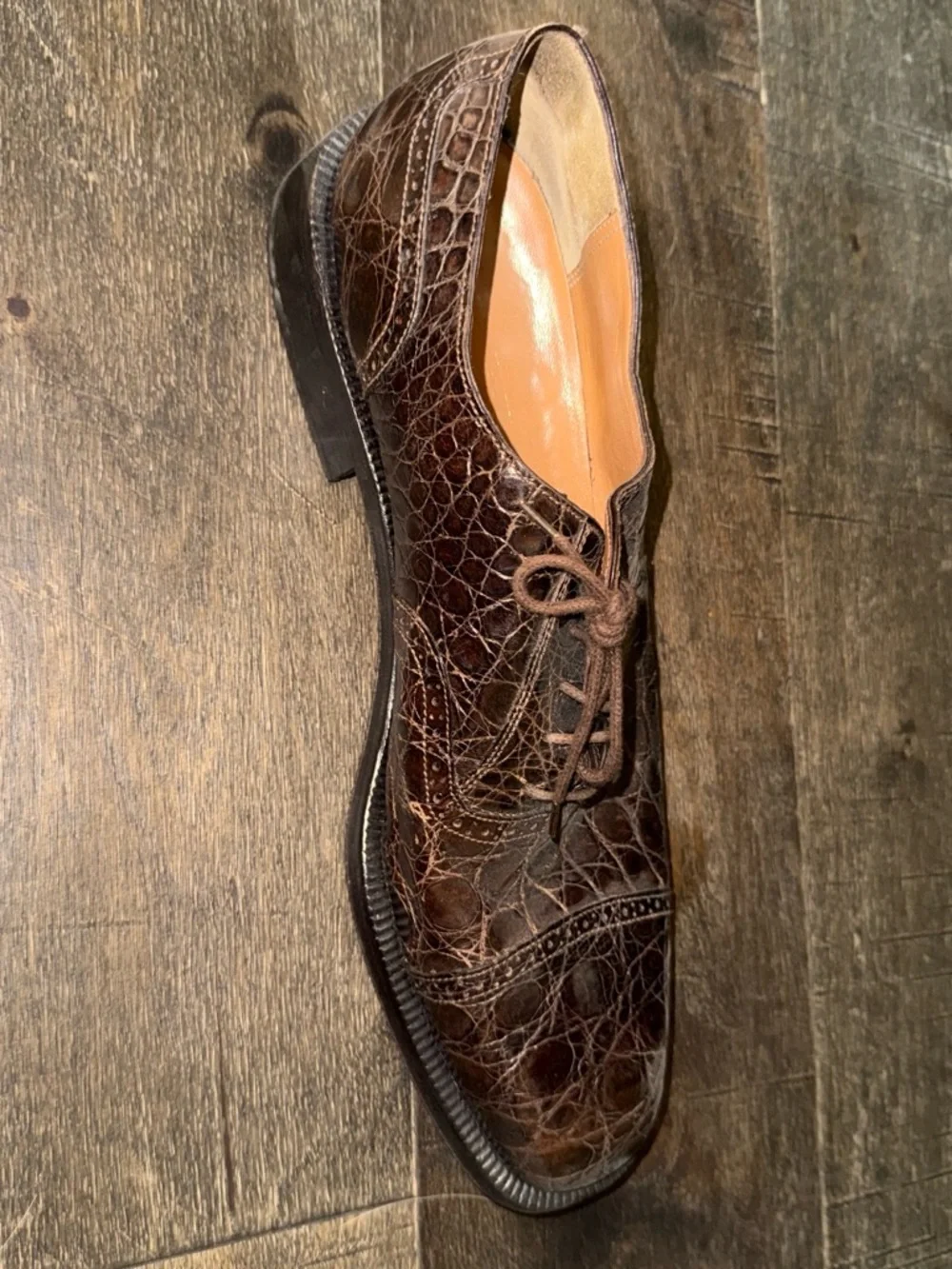 Salvatore Ferragamo Brown Croc-Embossed Leather Oxfords